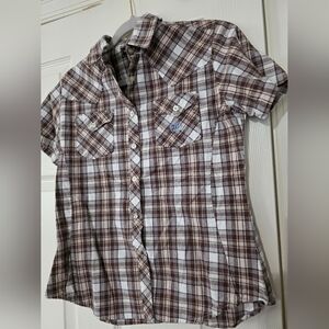 Bit & Bridle Womens Heavy Cotton Short Sleeve Buttondown Plaid Western Medium